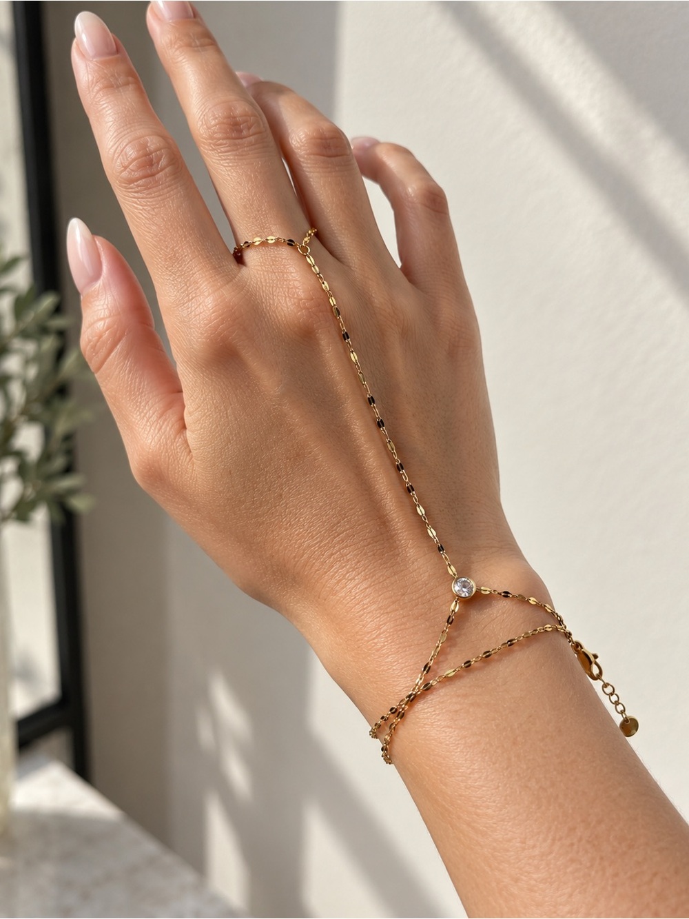 MAYAMAR Delicate Gold Hand Chain Bracelet with Crystal Accent